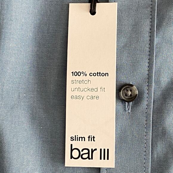 Bar III Men's Medium Button-Up Dress Shirt Slim Fit Stretch Light Indigo NEW - Picture 9 of 12